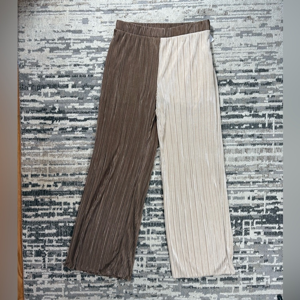 New Fashion Nova Brown & Light Beige Ribbed Highrise Flowy Pants Size XL - Picture 9 of 9